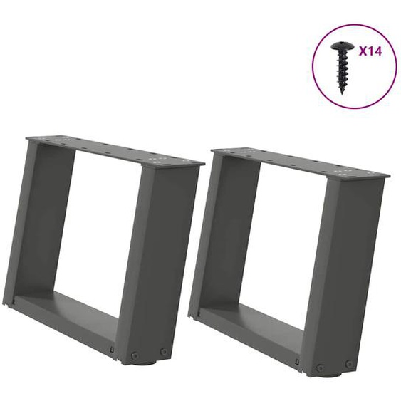 Pieds de table basse en U, 2 pièces, anthracite, 50 x (30-31) cm, acier
