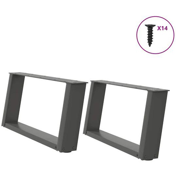 Pieds de table basse en U 2 pièces Anthracite 60 x (30-31) cm Acier