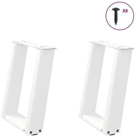 Pieds de table basse en U 2 pièces Blanc 28 x (42-43) cm Acier