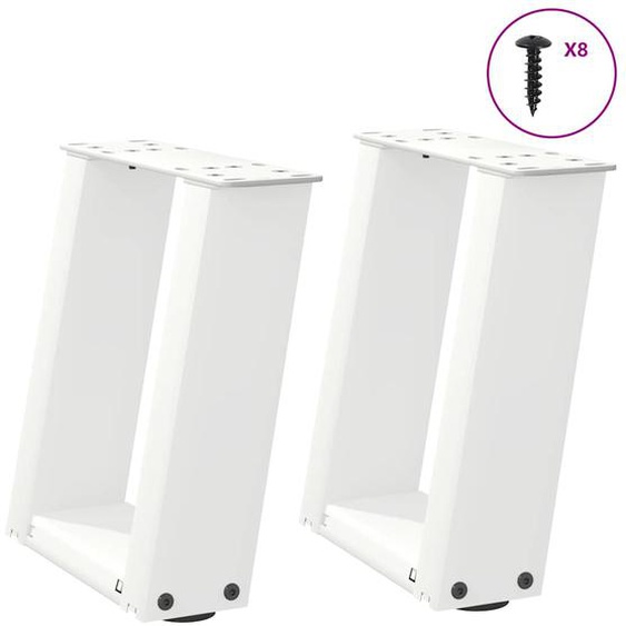 Pieds de table basse en U 2 pièces Blanc 30 x (30-31) cm Acier