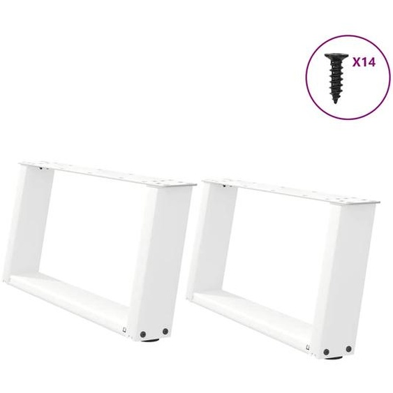 Pieds de table basse en U 2 pièces Blanc 60 x (30-31) cm Acier