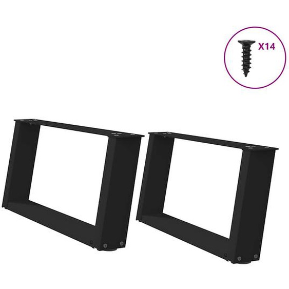 Pieds de table basse en U, 2 pièces, noir, 60 x (30-31) cm, acier