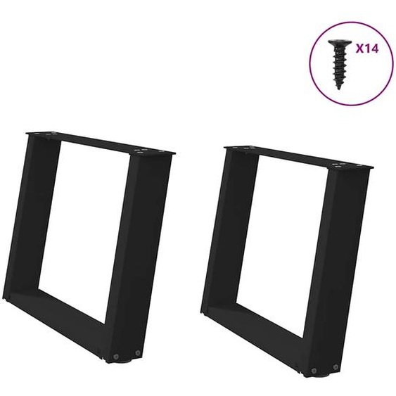 Pieds de table basse en U, 2 pièces, noir, 60 x (42-43) cm, acier