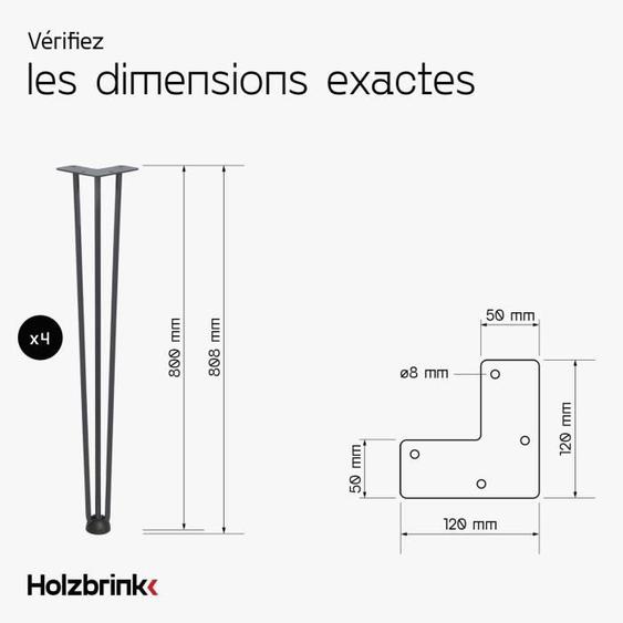 Pieds de table en épingle - HOLZBRINK - 80 cm - Acier - Gris Anthracite - Salon