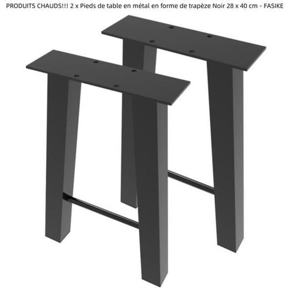 Pieds de table en métal en forme de trapèze Noir 28 x 40 cm - FASIKE