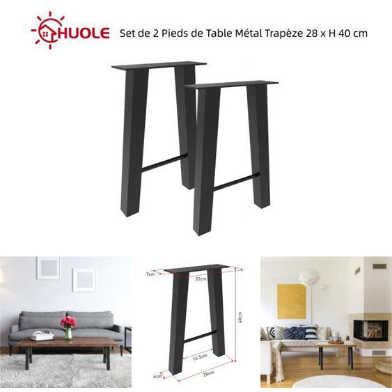 Pieds de Table - HUOLE - Trapèze - Métal - Noir - 28 x H 40 cm - Lot de 2