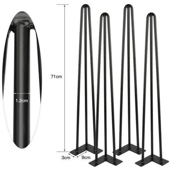 Pieds en Épingle À Cheveux 71cm - YIS - Style Milieu Siècle - Acier 12mm - Haute Qualité - Noir