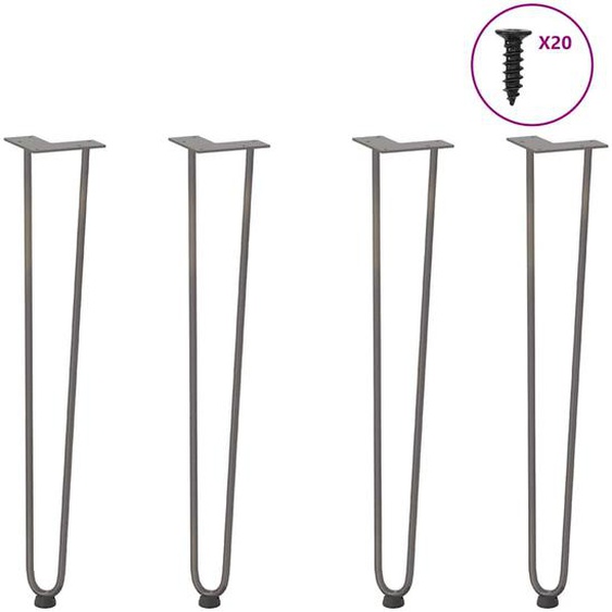 Pieds en épingle à cheveux pour consoles, lot de 4, acier naturel, 72 cm, acier massif