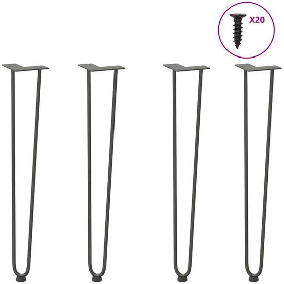 Pieds en épingle à cheveux pour consoles, lot de 4, anthracite, 72 cm, acier massif