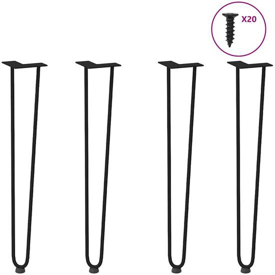 Pieds en épingle à cheveux pour consoles, lot de 4, noir, 72 cm, acier massif