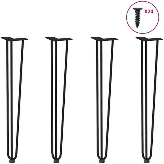 Pieds en épingle à cheveux pour consoles, lot de 4, noir, 72 cm, acier massif