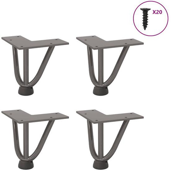 Pieds en épingle à cheveux pour table basse 4 pièces Acier naturel 10 cm Acier massif