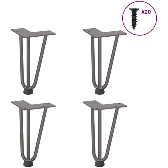 Pieds en épingle à cheveux pour table basse 4 pièces Acier naturel 20 cm Acier massif