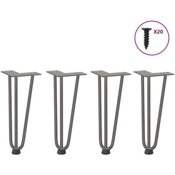 Pieds en épingle à cheveux pour table basse 4 pièces Acier naturel 30 cm Acier massif