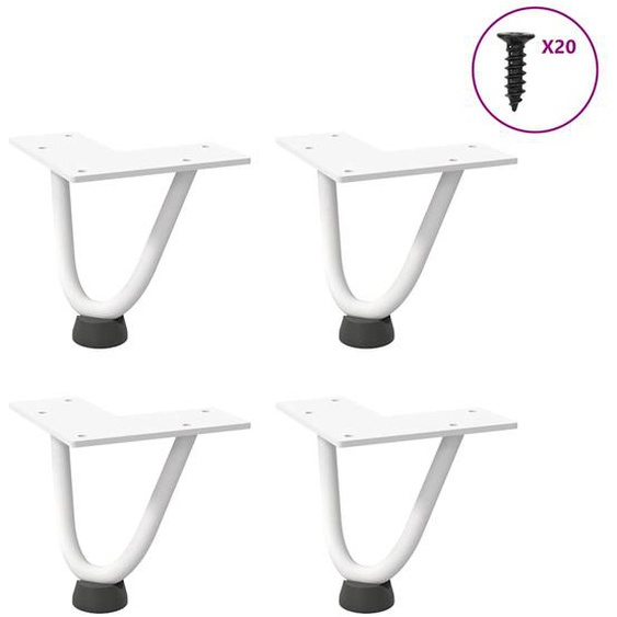 Pieds en épingle à cheveux pour table basse 4 pièces Blanc 10 cm Acier massif