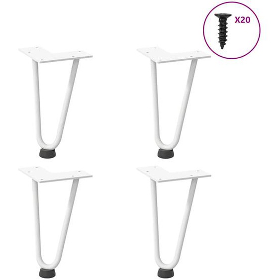 Pieds en épingle à cheveux pour table basse 4 pièces Blanc 20 cm Acier massif
