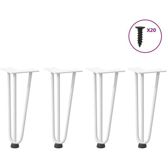 Pieds en épingle à cheveux pour table basse 4 pièces Blanc 30 cm Acier massif