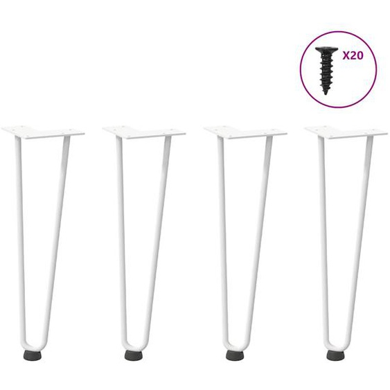 Pieds en épingle à cheveux pour table basse 4 pièces Blanc 42 cm Acier massif