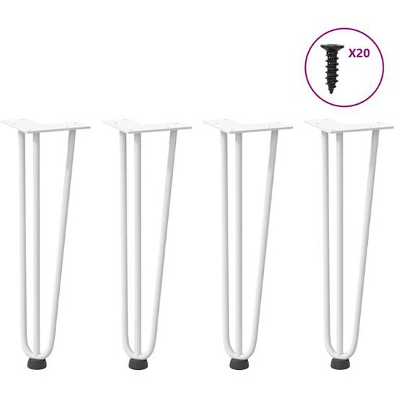 Pieds en épingle à cheveux pour table basse 4 pièces Blanc 42 cm Acier massif
