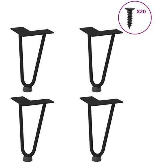 Pieds en épingle à cheveux pour table basse 4 pièces Noir 20 cm Acier massif