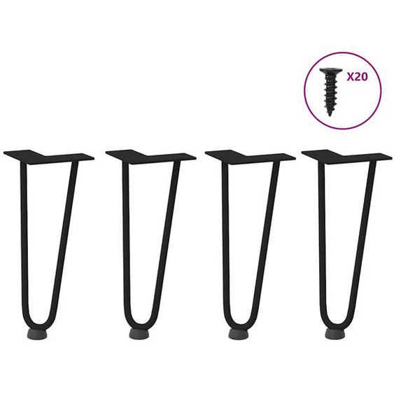 Pieds en épingle à cheveux pour table basse 4 pièces Noir 30 cm Acier massif