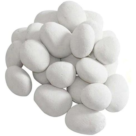 Pierres céramiques, blanches, 24 pièces pour cheminées au bioéthanol, image réaliste des flammes, 24 pièces, pour une atmosphère élégante