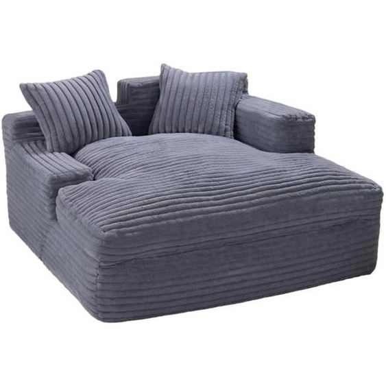 PillowPalette - Canapé Lazy en velours côtelé avec coussins, canapé basse 135 x 152 x 80 cm, fauteuil canapé convertible, fauteuil chaise longue, gris