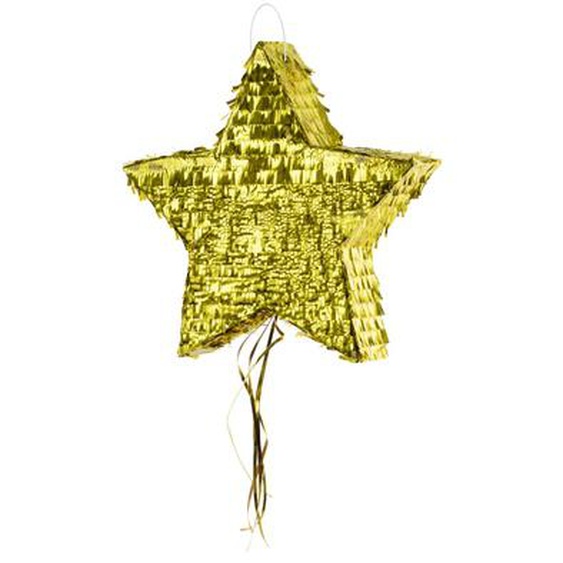Piñata à ficelles Etoile en papier doré 44,5x42,5,5x9cm