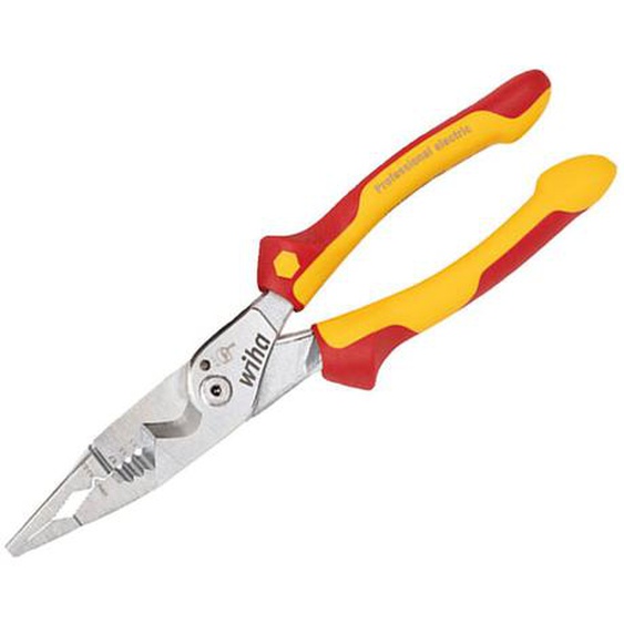 Pince 8 en 1 isolé multifonction électricien I Sertir, dénuder, couper, saisir, ébavurer, plier, visser, couper les vis (45705)