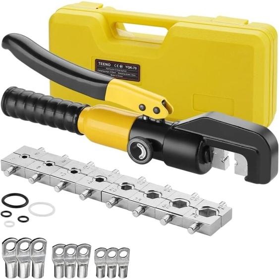 Pince à Sertir Hydraulique 10T avec 9 Matrices Hexagonales Course 12mm,Coffret de Outil de Sertissage 4-70 mm²,Avec 9 cosses de Câbles - Teeno