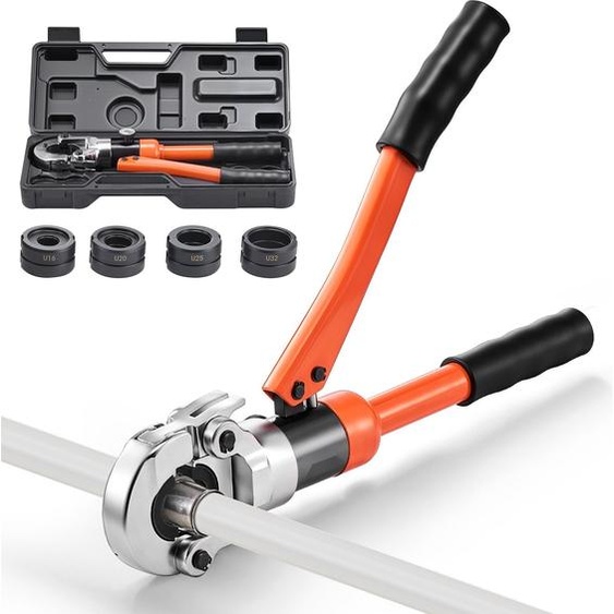Pince à sertir hydraulique - Kit de pinces à sertir pour tuyaux - Pour tuyaux PEX et composites en aluminium - Mâchoires de sertissage U16/U20/U25/U32 - Avec mallette de transport - Pour les installations sanitaires et les réparations
