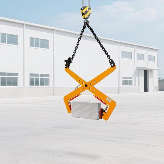 Pince de levage pour pierres - Grappin à ciseaux - Capacité de charge 500 kg - Ouverture 33-70 cm - Réglable - Acier allié, caoutchouc - Pour pelle/grue - Jaune