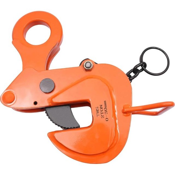 Pince horizontale pour tôles dacier - Capacité de charge 2000 kg - Ouverture des mâchoires 0-30 mm - Acier allié - Anneau Ø 5 cm - 19×32×7,1 cm - Orange