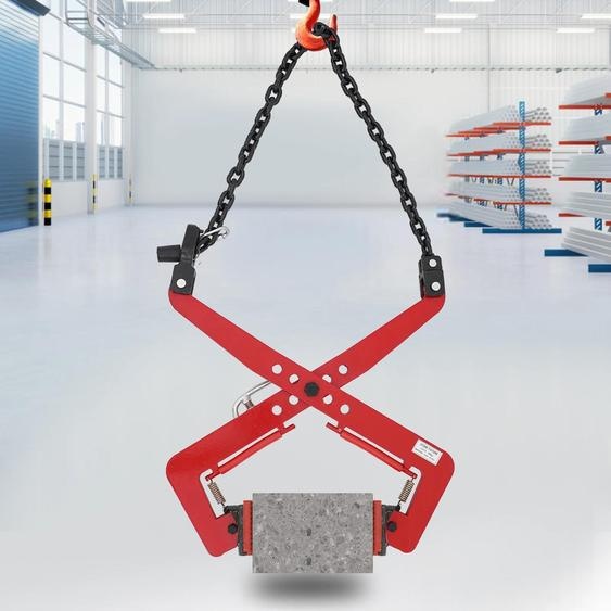 Pince pour dalles en pierre - Pince à ciseaux - Capacité de charge 350 kg - Plage de préhension 30-51 cm - Acier allié et caoutchouc - Pour grue/pelle - Rouge