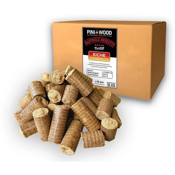 PINI 15 kg Hartholzbriketts 100% chêne Cheminée Poêle Bois de chauffage Grill Briquettes de chêne Briquettes à longue durée de combustion