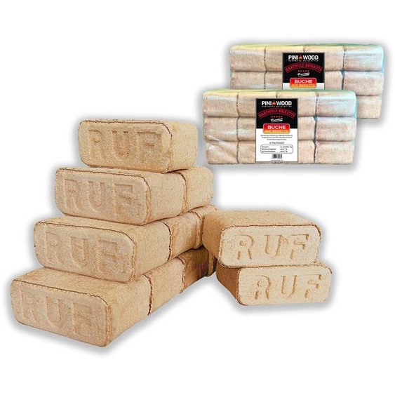 PINI 20 kg briquettes de bois 100% hêtre briquettes de bois dur RUF cheminée four barbecue foyer bois de chauffage, 24 briquettes