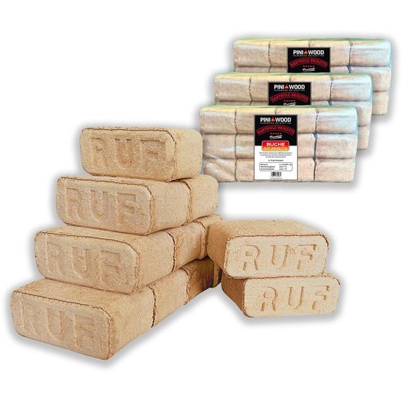 PINI 30 kg de briquettes de bois 100% hêtre Briquettes de bois dur RUF Cheminée Four Gril Foyer Bois de chauffage, 36 briquettes