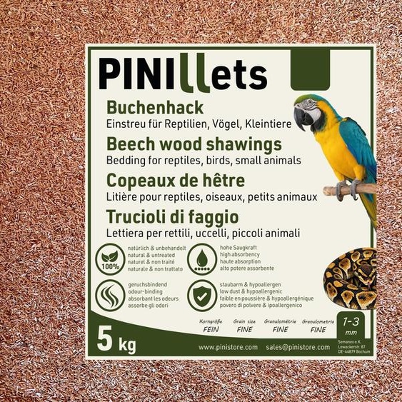 PINI Copeaux de hêtre 5 kg / 12 L : substrat fin, hygiénique et sans poussière, pour reptiles, oiseaux, petits animaux, terrariums, volières et étables ; haute capacité dabsorption