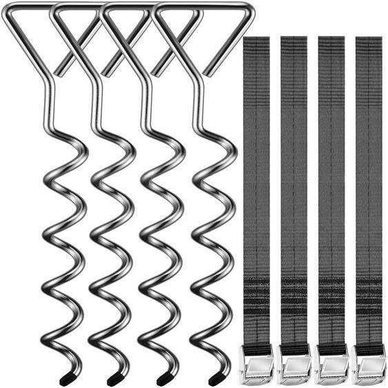 Piquets dancrage spirales Sangles de serrage Kit ancrage résistance 900kg Acier inoxydable Fixations pour trampoline Sécurité - Monzana