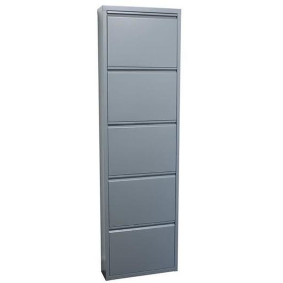 Pisa Armoire à chaussures à 5 rabats/portes en métal, gris. Livré entièrement monté.