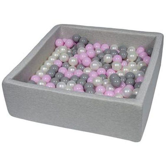 Piscine à balles pour enfant,  90x90 cm, Aire de jeu + 200 balles perle, rose clair, gris