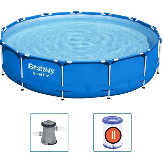 Bestway® Steel Pro™ Ensemble de piscine à cadre avec pompe de filtration Ø 396 x 84 cm, bleu, rond