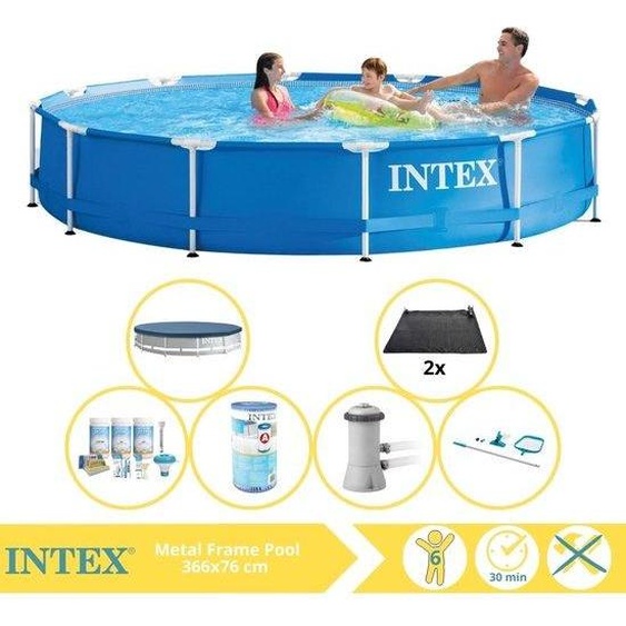 Piscine en métal - Piscine hors sol - 366 x 76 cm - Avec bâche de protection, kit dentretien, pompe de piscine, filtre, kit dentretien et panneau solaire
