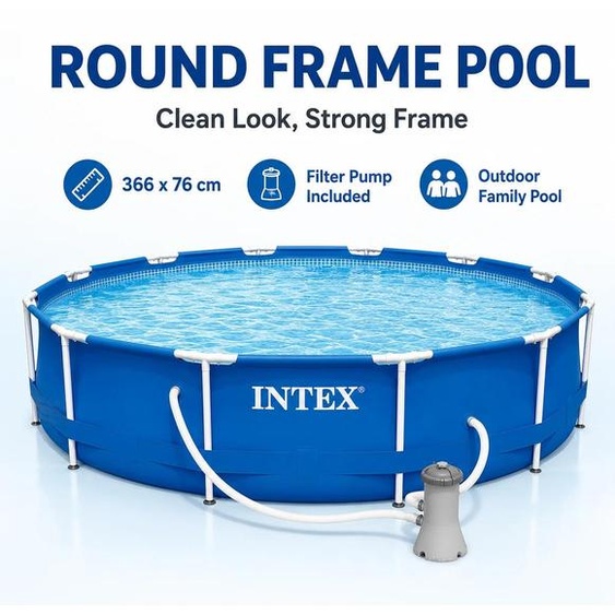 Piscine gonflable familiale ronde - 366 x 76 cm - 6503 litres - Pompe à filtre 2006 l/h - 220–240 V - Bleue