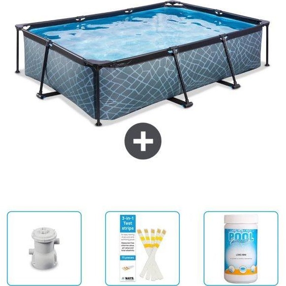 Piscine hors sol rectangulaire - 300 x 200 x 65 cm - Avec pompe - Bandelettes de test - Chlore - Prix spécial