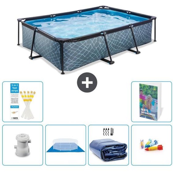 Piscine hors-sol rectangulaire - Aspect pierre - 300x200x65 cm - Composée de 5 parties - Modèle S220