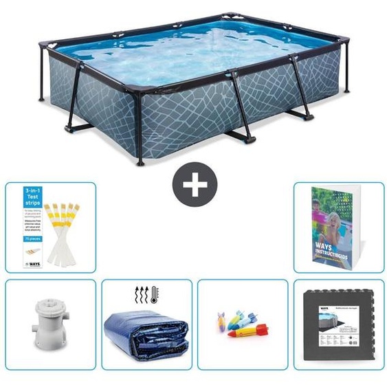 Piscine hors-sol rectangulaire - Aspect pierre - 300x200x65 cm - Composée de 5 parties - Modèle S177
