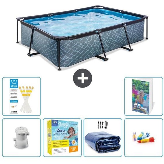 Piscine hors-sol rectangulaire - Aspect pierre - 300x200x65 cm - Composée de 5 parties - Modèle S181