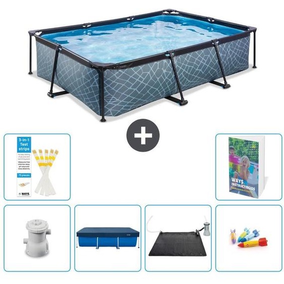 Piscine hors-sol rectangulaire - Aspect pierre - 300x200x65 cm - Composée de 5 parties - Modèle S211