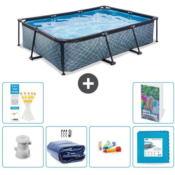 Piscine hors-sol rectangulaire - Aspect pierre - 300x200x65 cm - Composée de 5 parties - Modèle S229